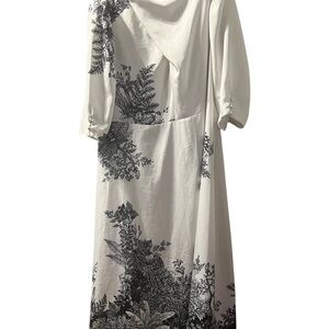 Elegant Black and White Floral Long Sleeve Dress